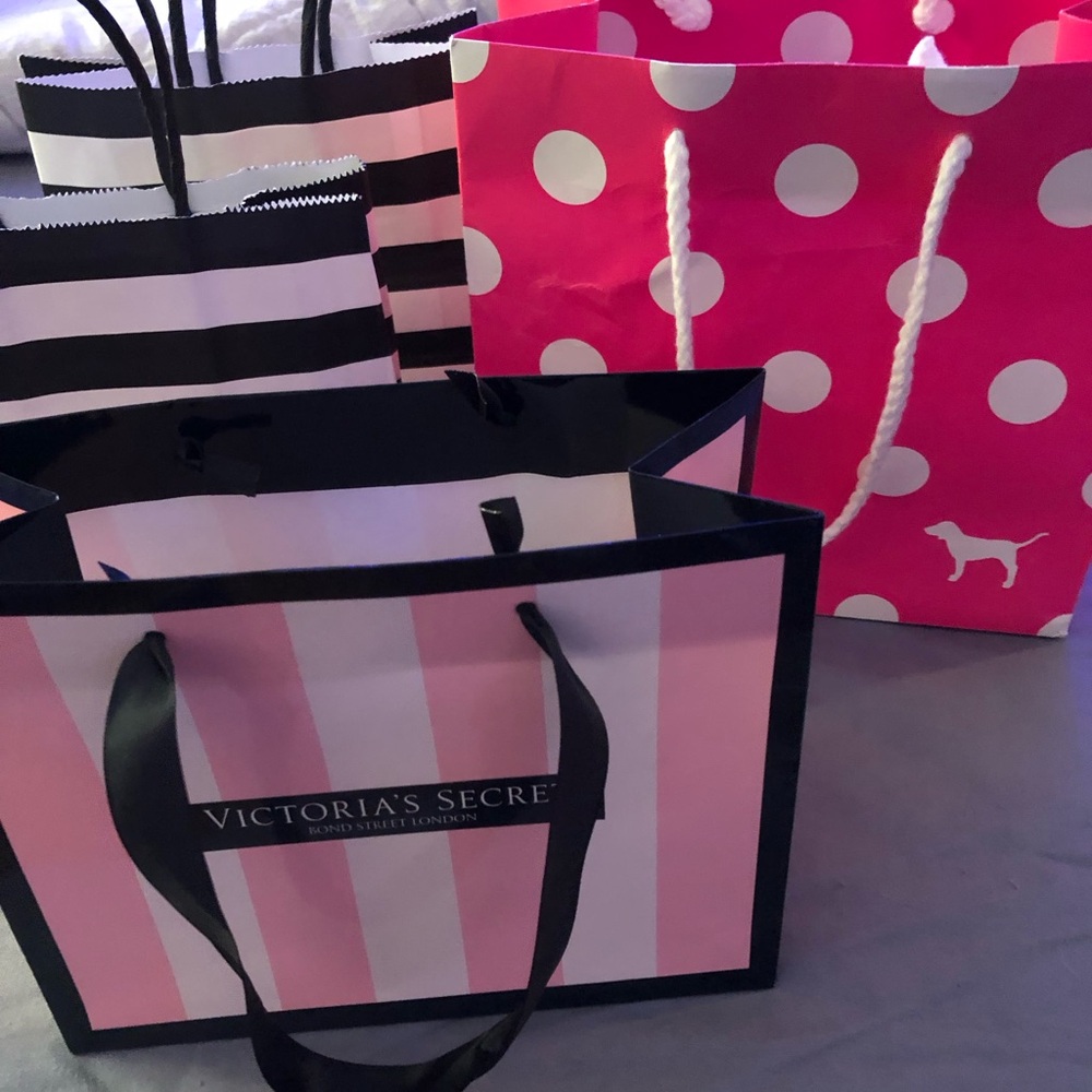 Victoria's Secret Pink and Black Striped Shopping Bags PINK Dog Sephora Striped